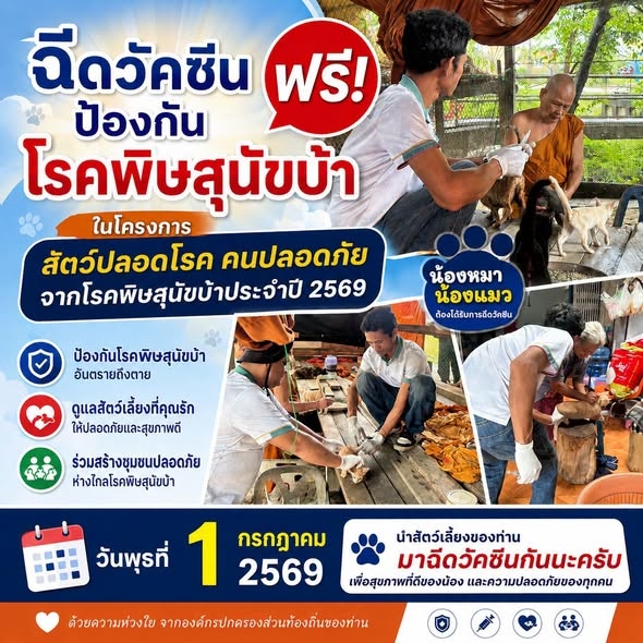 เก็บตกภาพบรรยากาศ: เทศบาลตำบลที่วัง บริการฉีดวัคซีนป้องกันโรคพิษสุนัขบ้า ฟรี! ในวันพุธที่ 1 กรกฎาคม 2569
